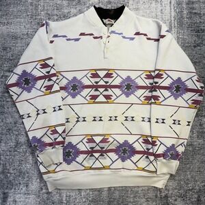 VTG Art Unlimited Aztec Sweatshirt‎ Mens Large Henley Pullover Sweater USA 90s